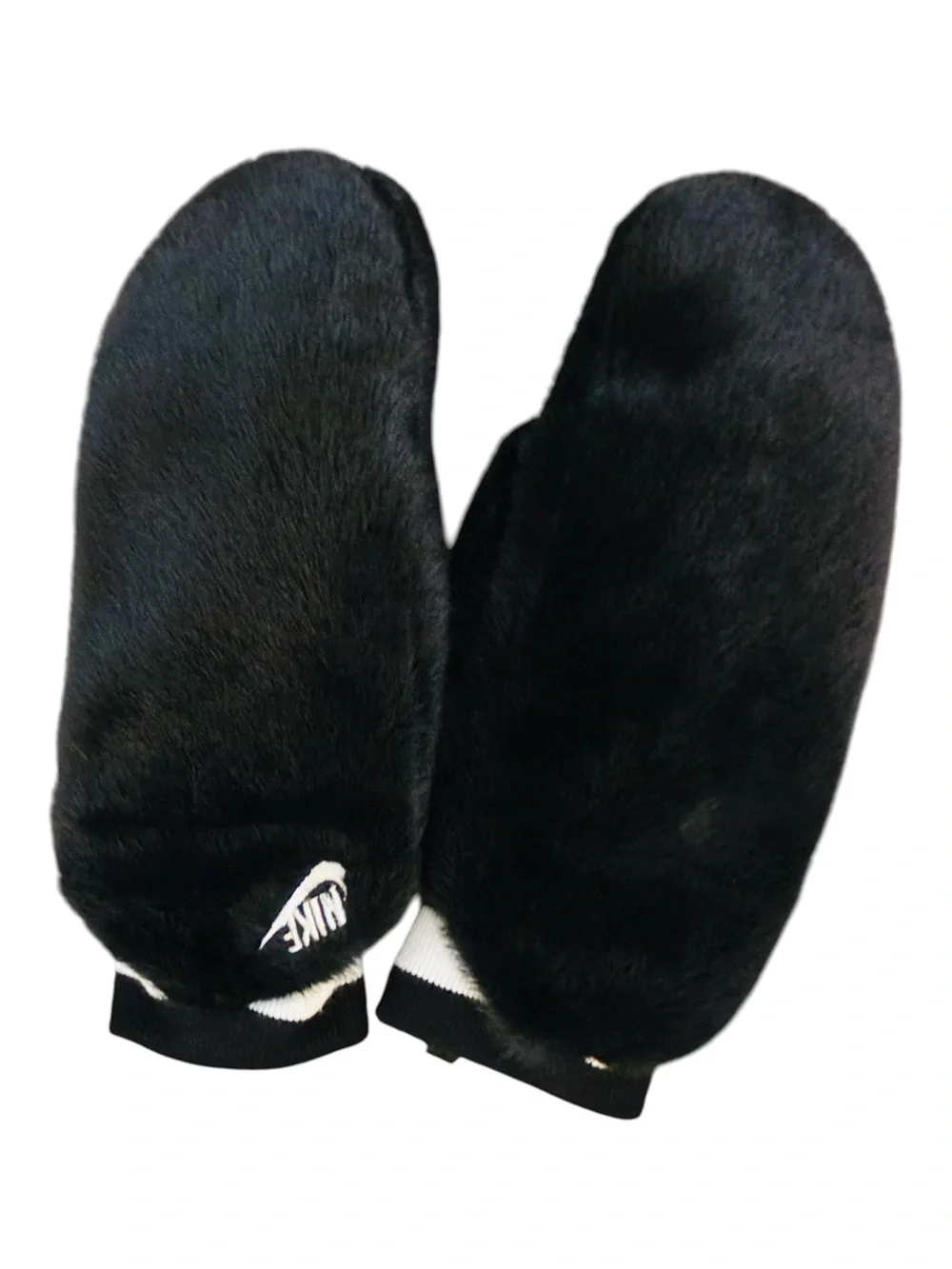 Nike Black Faux Fur Mittens with White Logo